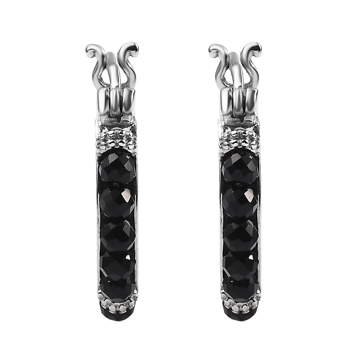 Australian Black Tourmaline 9.00 ctw Hoop Earrings in Stainless Steel image number 0