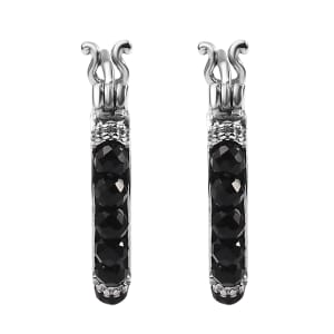 Australian Black Tourmaline 9.00 ctw Hoop Earrings in Stainless Steel
