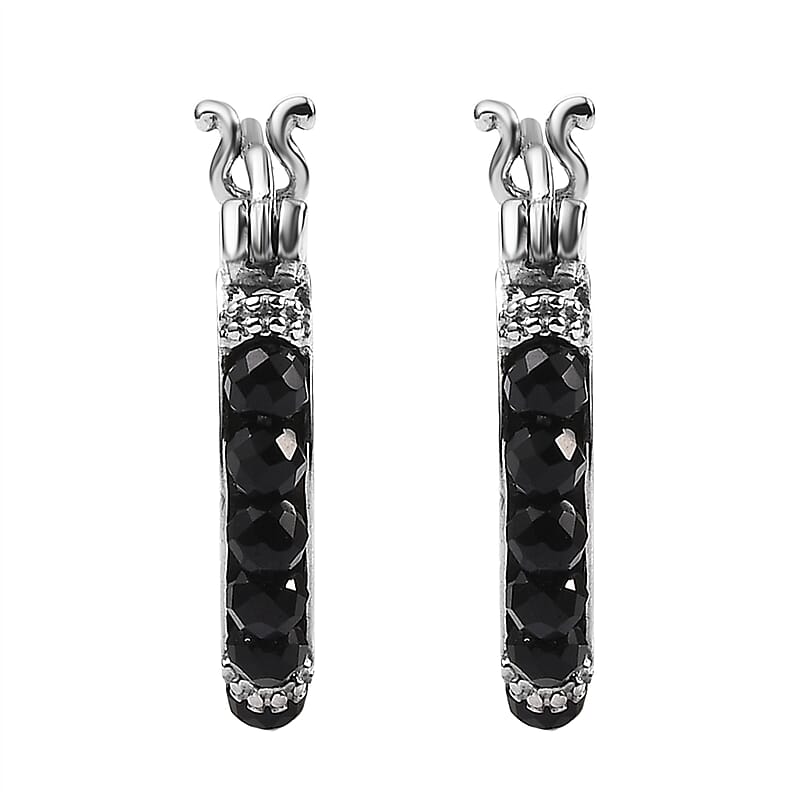 Australian Black Tourmaline 9.00 ctw Hoop Earrings in Stainless Steel