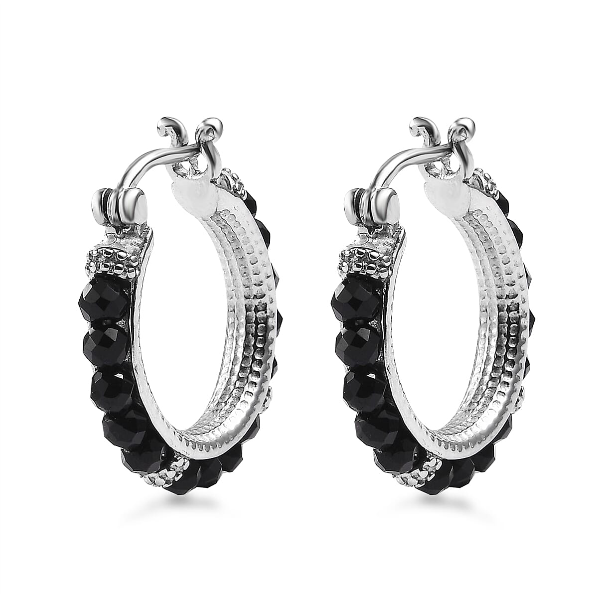 Australian Black Tourmaline 9.00 ctw Hoop Earrings in Stainless Steel