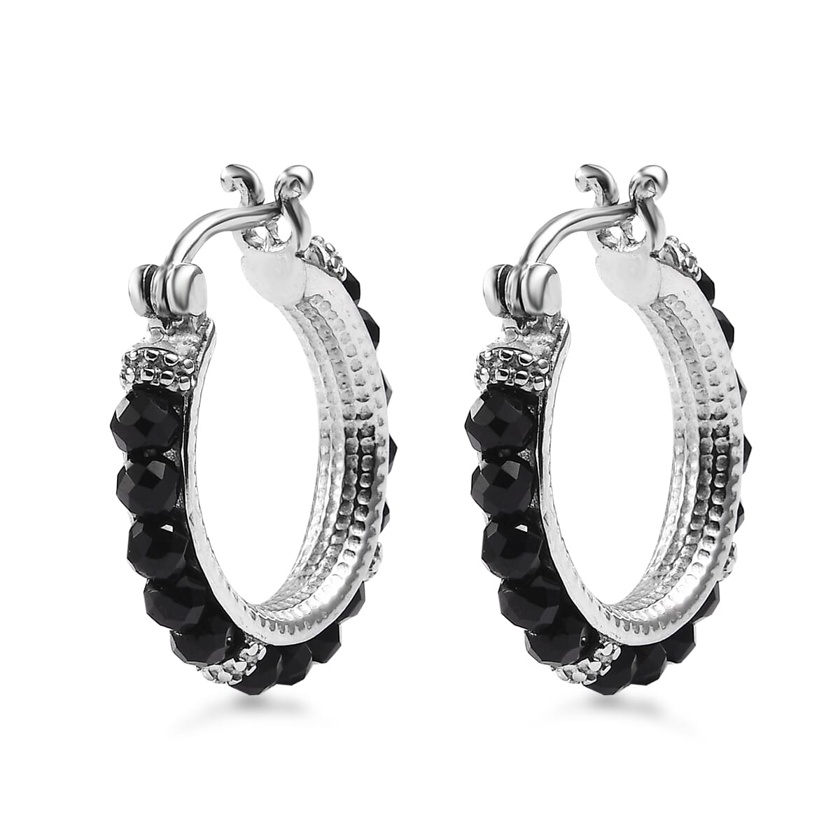 Australian Black Tourmaline 9.00 ctw Hoop Earrings in Stainless Steel image number 3