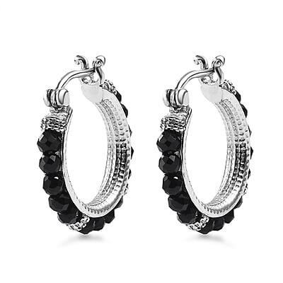 Australian Black Tourmaline 9.00 ctw Hoop Earrings in Stainless Steel
