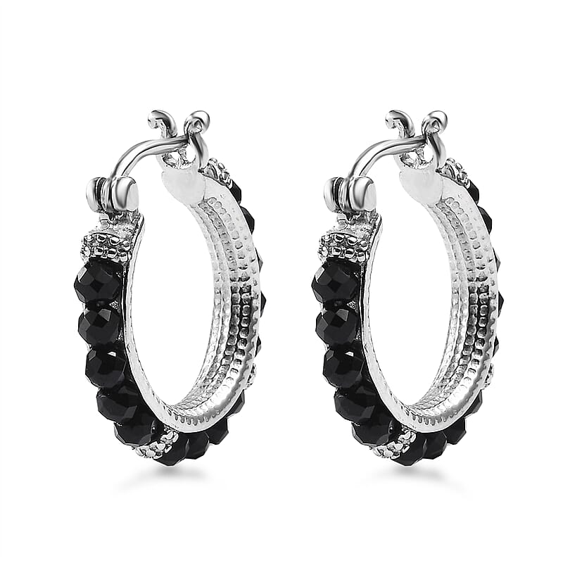 Australian Black Tourmaline 9.00 ctw Hoop Earrings in Stainless Steel