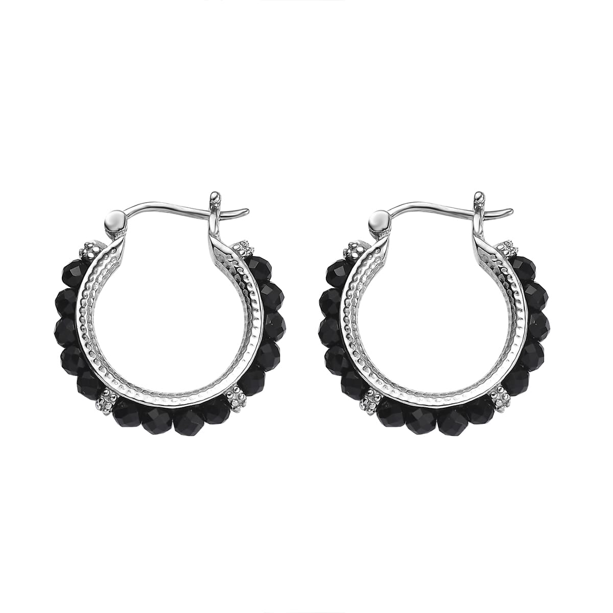 Australian Black Tourmaline 9.00 ctw Hoop Earrings in Stainless Steel image number 4