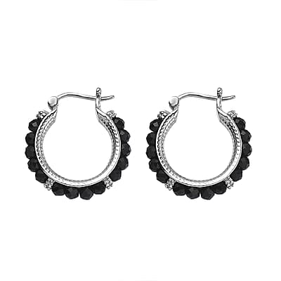 Australian Black Tourmaline 9.00 ctw Hoop Earrings in Stainless Steel