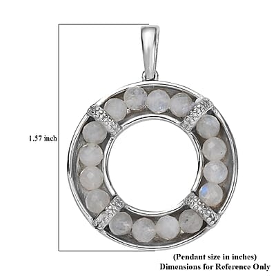 Rainbow Moonstone 6.30 ctw Circle Pendant without Chain in Stainless Steel