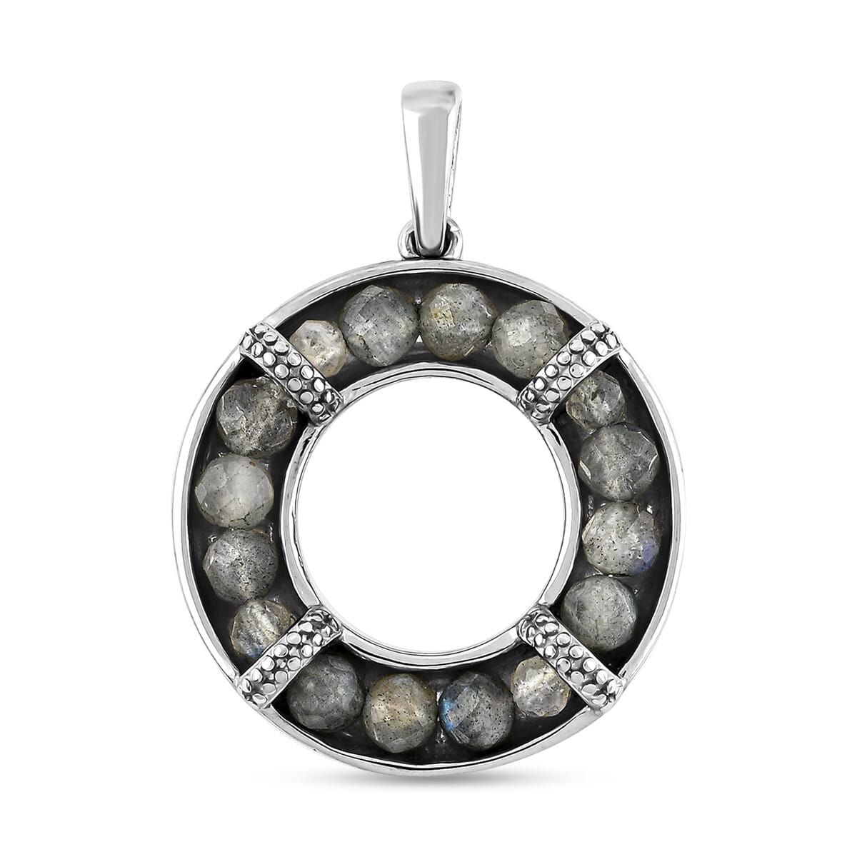 Malagasy Labradorite 7.10 ctw Circle Pendant in Stainless Steel  image number 0