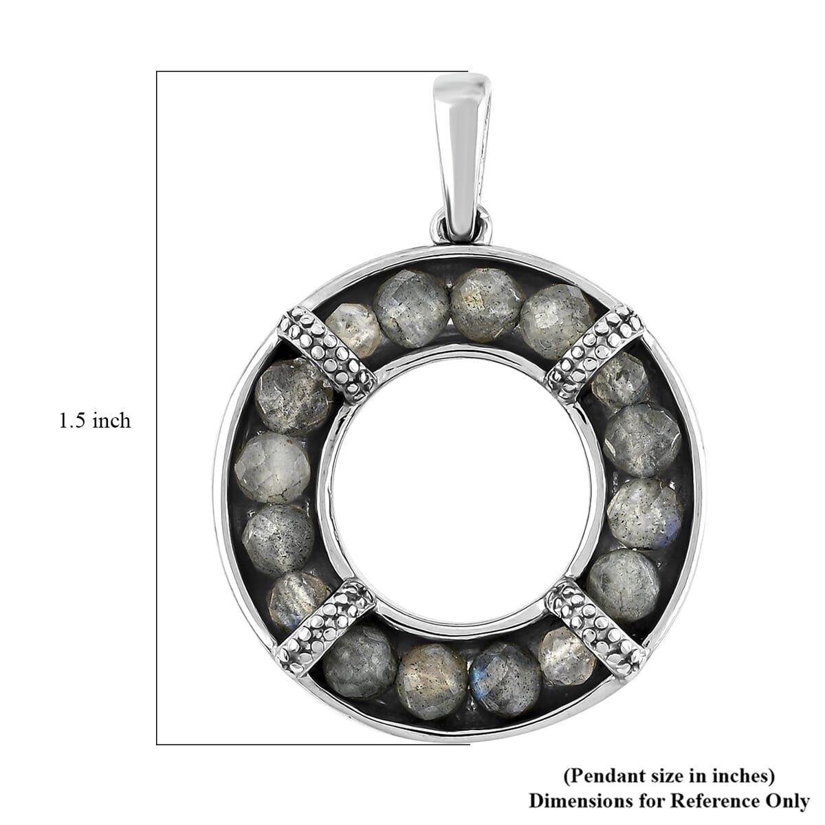 Malagasy Labradorite 7.10 ctw Circle Pendant in Stainless Steel  image number 5