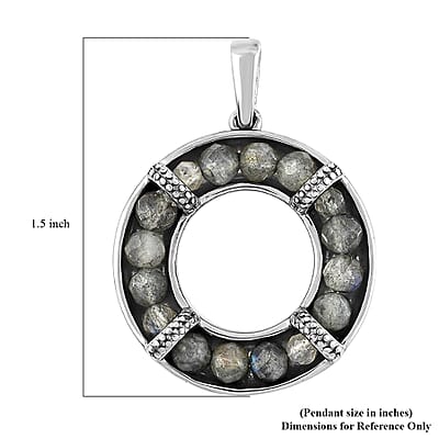 Malagasy Labradorite 7.10 ctw Circle Pendant without Chain in Stainless Steel