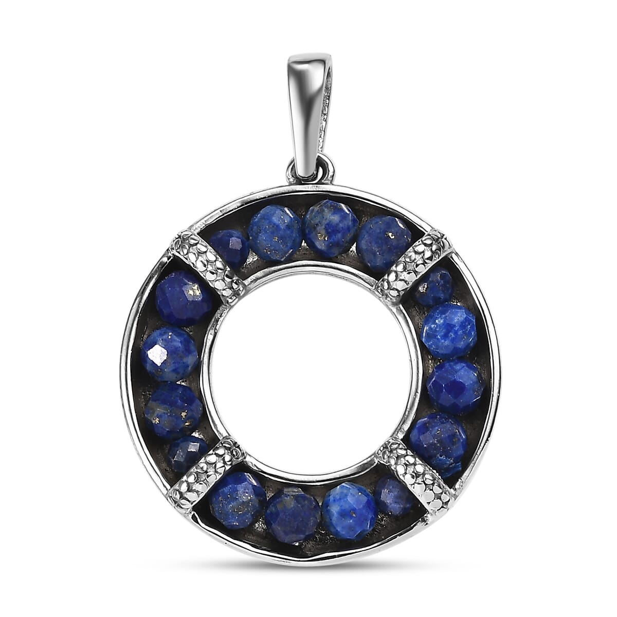 Lapis Lazuli 7.70 ctw Circle Pendant without Chain in Stainless Steel  image number 0