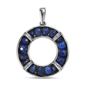 Lapis Lazuli 7.70 ctw Circle Pendant without Chain in Stainless Steel 