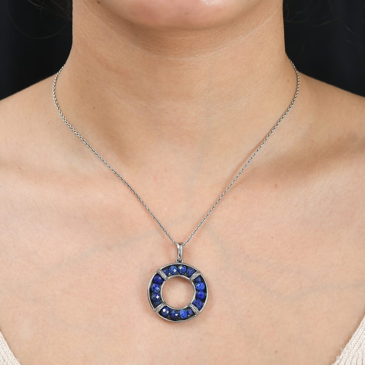 Lapis Lazuli 7.70 ctw Circle Pendant without Chain in Stainless Steel  image number 2