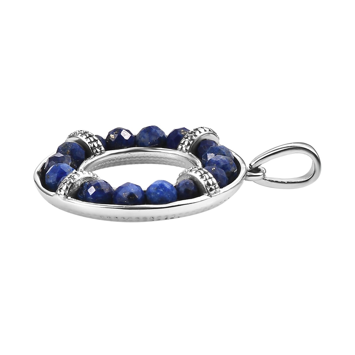Lapis Lazuli 7.70 ctw Circle Pendant without Chain in Stainless Steel  image number 3