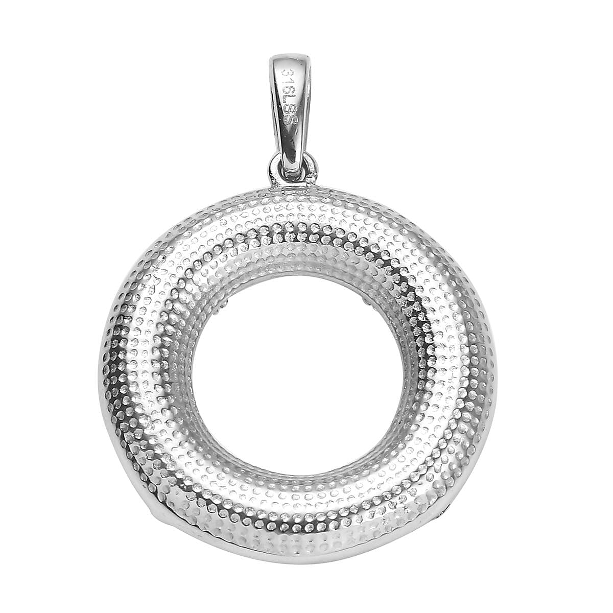 Green Agate 6.25 ctw Circle Pendant without Chain in Stainless Steel image number 4