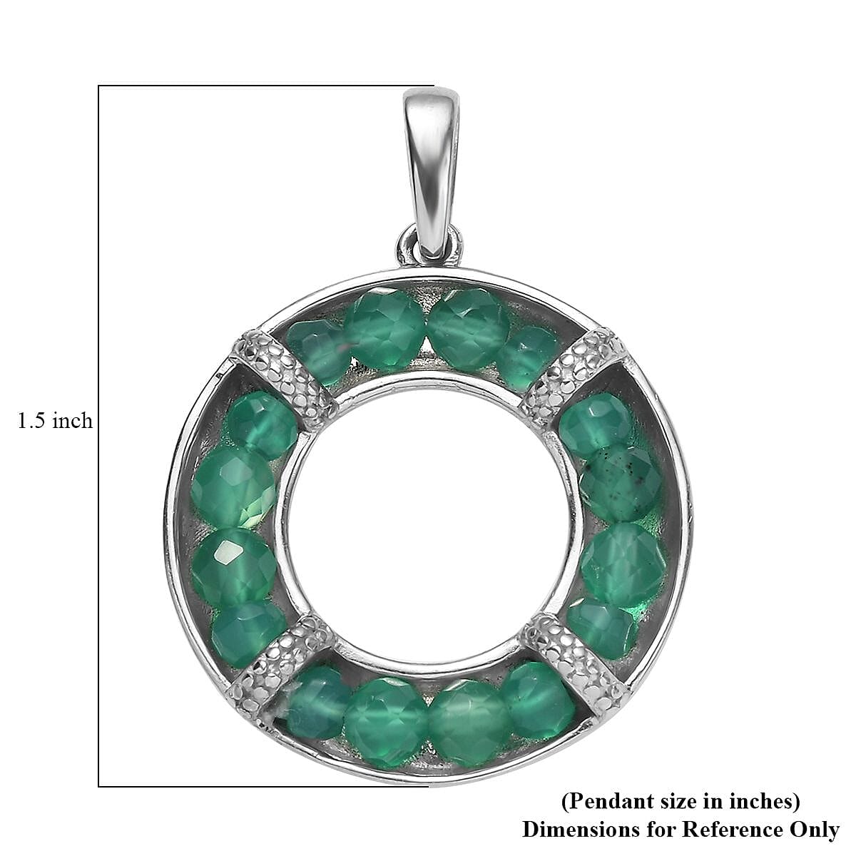 Green Agate 6.25 ctw Circle Pendant without Chain in Stainless Steel image number 5
