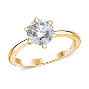 Moissanite 1.00 ctw Solitaire Ring in 18K Vermeil Yellow Gold Over Sterling Silver (Size 10.0)