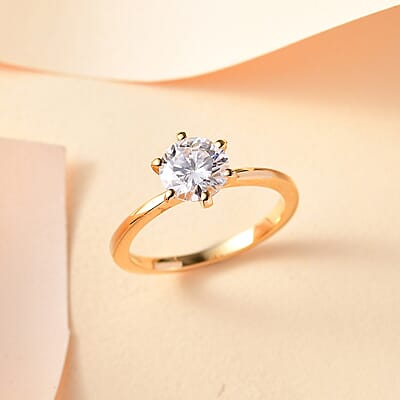 Moissanite 1.00 ctw Solitaire Ring in 18K Vermeil Yellow Gold Over Sterling Silver (Size 10.0)