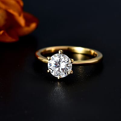 Moissanite 1.00 ctw Solitaire Ring in 18K Vermeil Yellow Gold Over Sterling Silver (Size 10.0)