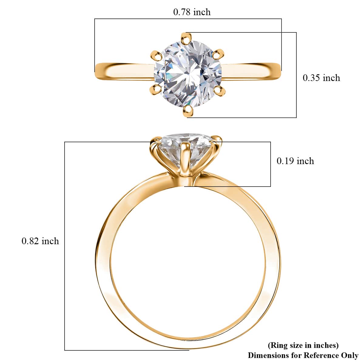 Moissanite 1.00 ctw Solitaire Ring in 18K Vermeil Yellow Gold Over Sterling Silver (Size 10.0) image number 6