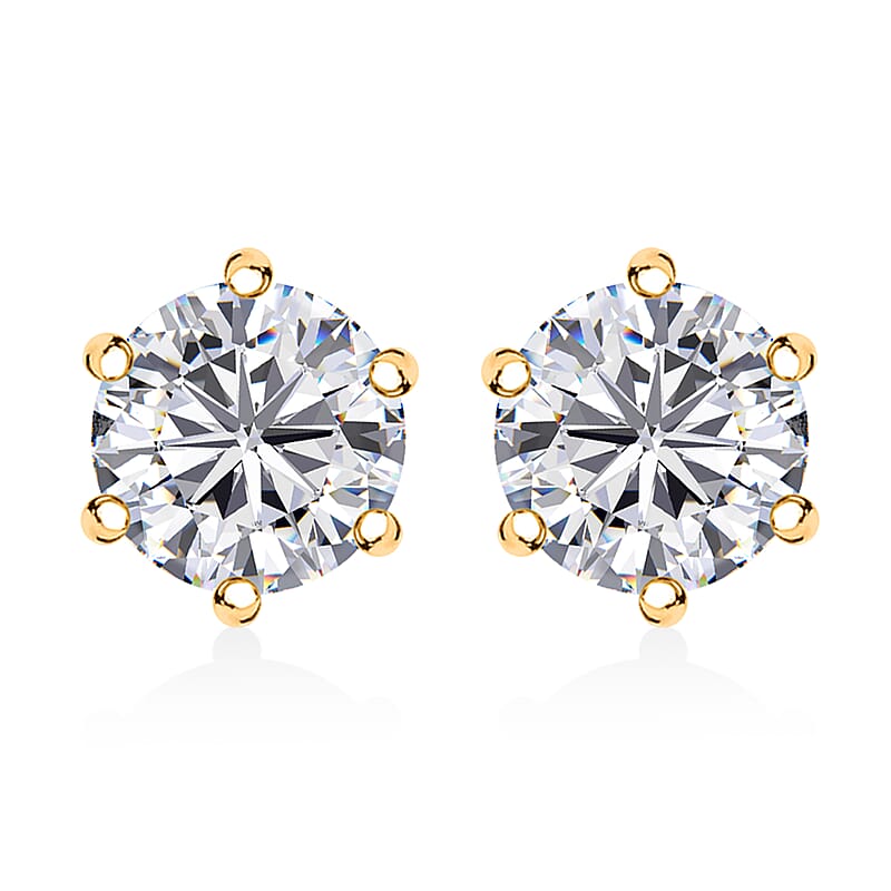 D'Joy Moissanite 1.50 ctw Solitaire Stud Earrings in 18K Vermeil Yellow Gold Over Sterling Silver