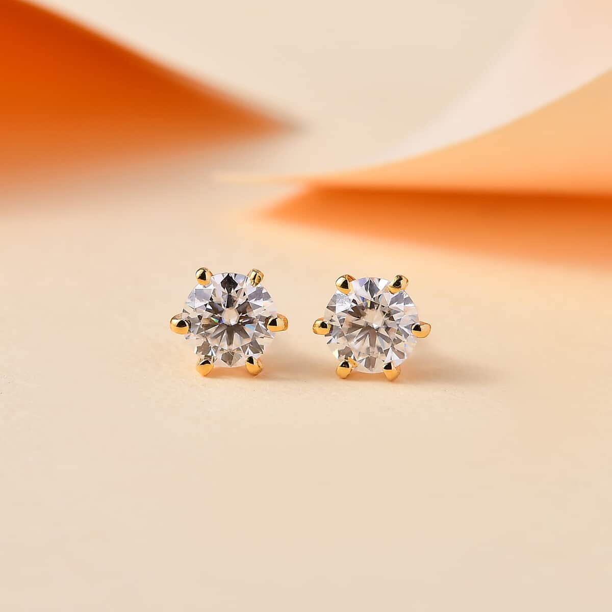 Moissanite 1.50 ctw Solitaire Stud Earrings in 18K Vermeil Yellow Gold Over Sterling Silver image number 1