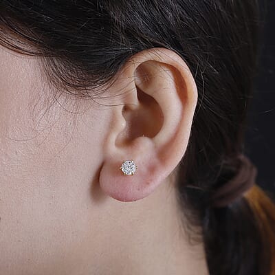 D'Joy Moissanite 1.50 ctw Solitaire Stud Earrings in 18K Vermeil Yellow Gold Over Sterling Silver