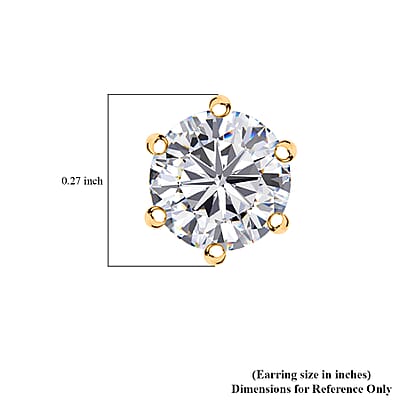 D'Joy Moissanite 1.50 ctw Solitaire Stud Earrings in 18K Vermeil Yellow Gold Over Sterling Silver