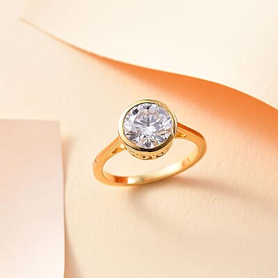 Moissanite 1.75 ctw Solitaire Ring in 18K Vermeil Yellow Gold Over Sterling Silver (Size 10.0)
