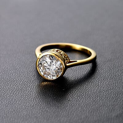 Moissanite 1.75 ctw Solitaire Ring in 18K Vermeil Yellow Gold Over Sterling Silver (Size 10.0)