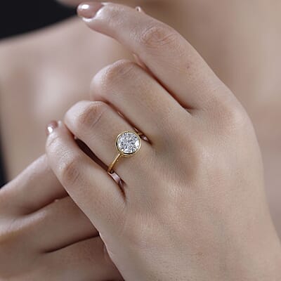 Moissanite 1.75 ctw Solitaire Ring in 18K Vermeil Yellow Gold Over Sterling Silver (Size 10.0)