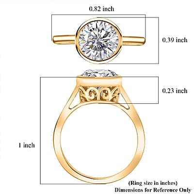 Moissanite 1.75 ctw Solitaire Ring in 18K Vermeil Yellow Gold Over Sterling Silver (Size 10.0)