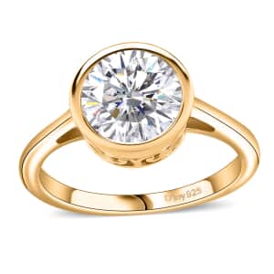 Moissanite 1.75 ctw Solitaire Ring in 18K Vermeil Yellow Gold Over Sterling Silver (Size 11.0)