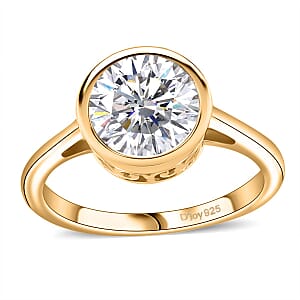 Moissanite 1.75 ctw Solitaire Ring in 18K Vermeil Yellow Gold Over Sterling Silver (Size 5.0)