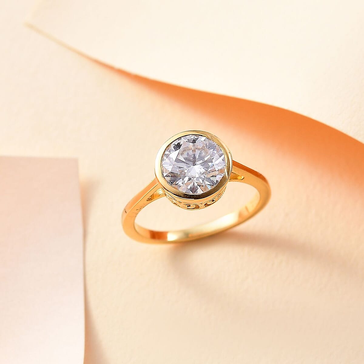Moissanite 1.75 ctw Solitaire Ring in 18K Vermeil Yellow Gold Over Sterling Silver (Size 5.0) image number 1