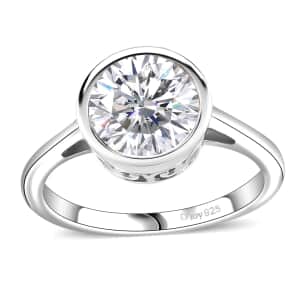 Moissanite 1.75 ctw Solitaire Ring in Rhodium Over Sterling Silver (Size 10.0)