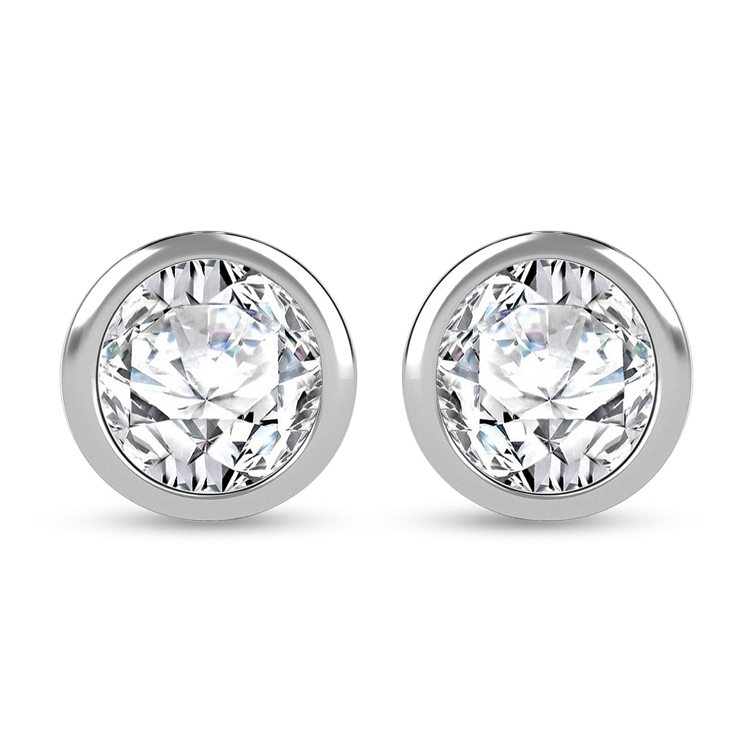 D'Joy Moissanite Solitaire Stud Earrings in Rhodium Over Sterling Silver 1.50 ctw