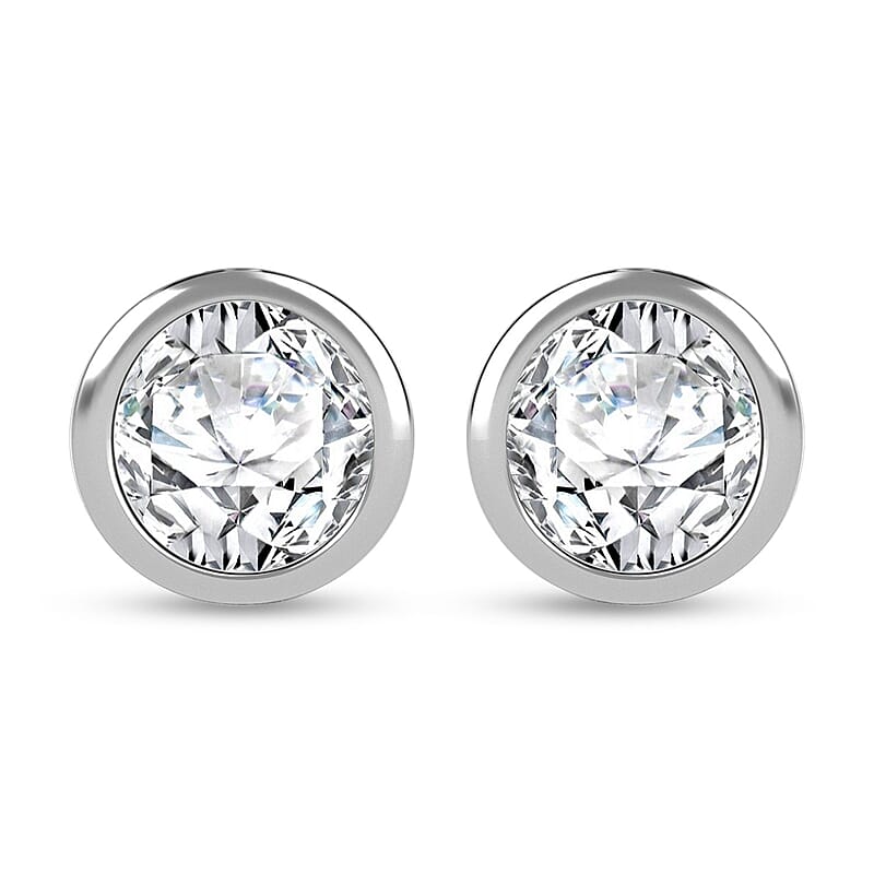 D'Joy Moissanite Solitaire Stud Earrings in Rhodium Over Sterling Silver 1.50 ctw