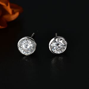 D'Joy Moissanite Solitaire Stud Earrings in Rhodium Over Sterling Silver 1.50 ctw