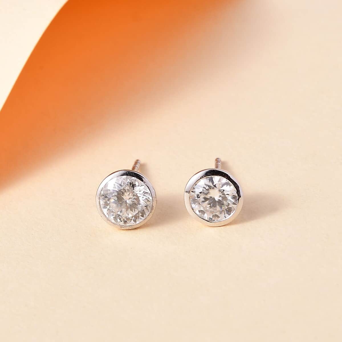 Moissanite (Rnd 6mm) Solitaire Stud Earrings in Rhodium Over Sterling Silver 1.50 ctw image number 2