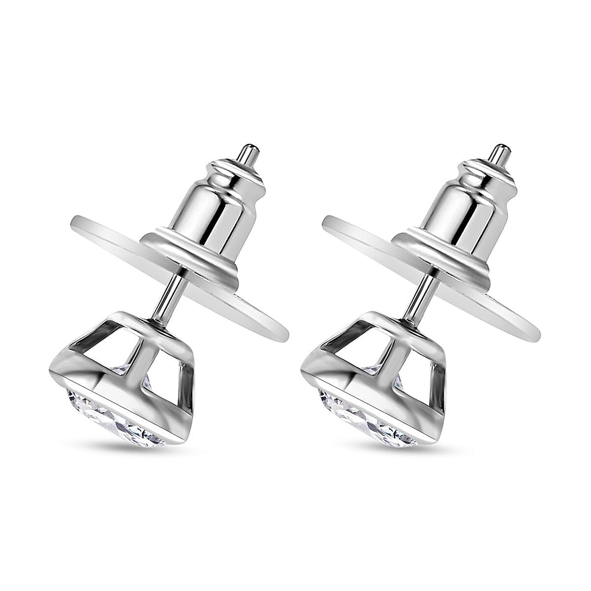 D'Joy Moissanite Solitaire Stud Earrings in Rhodium Over Sterling Silver 1.50 ctw