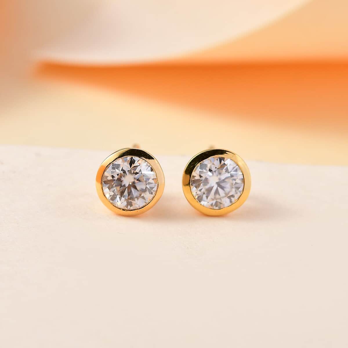 Moissanite Solitaire Stud Earrings in 18K Vermeil Yellow Gold Over Sterling Silver 1.50 ctw image number 1