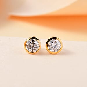 Moissanite Solitaire Stud Earrings in 18K Vermeil Yellow Gold Over Sterling Silver 1.50 ctw