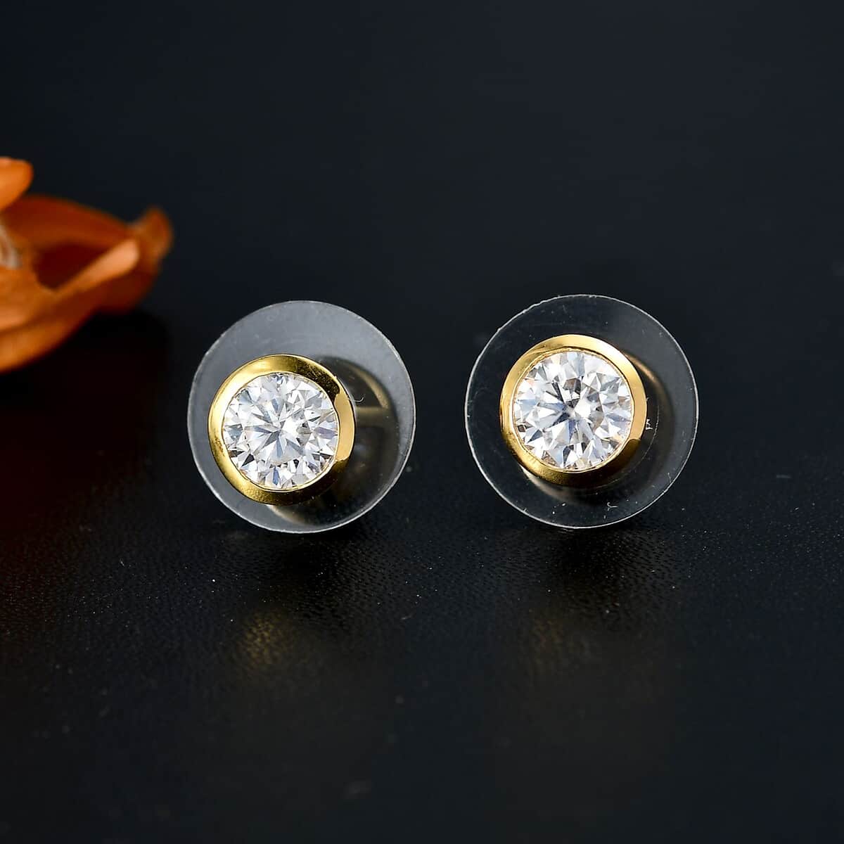 Moissanite Solitaire Stud Earrings in 18K Vermeil Yellow Gold Over Sterling Silver 1.50 ctw image number 2