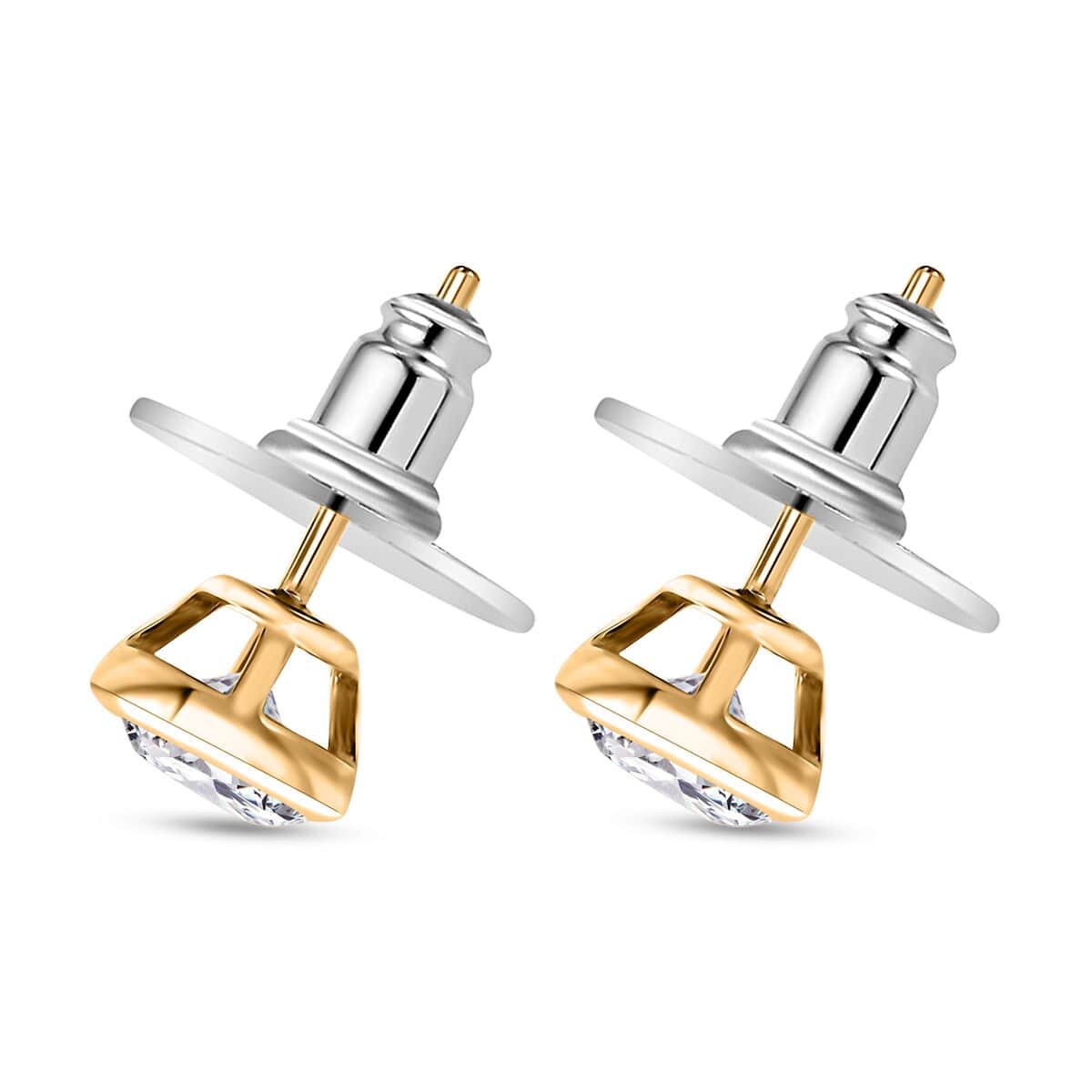 Moissanite Solitaire Stud Earrings in 18K Vermeil Yellow Gold Over Sterling Silver 1.50 ctw image number 4