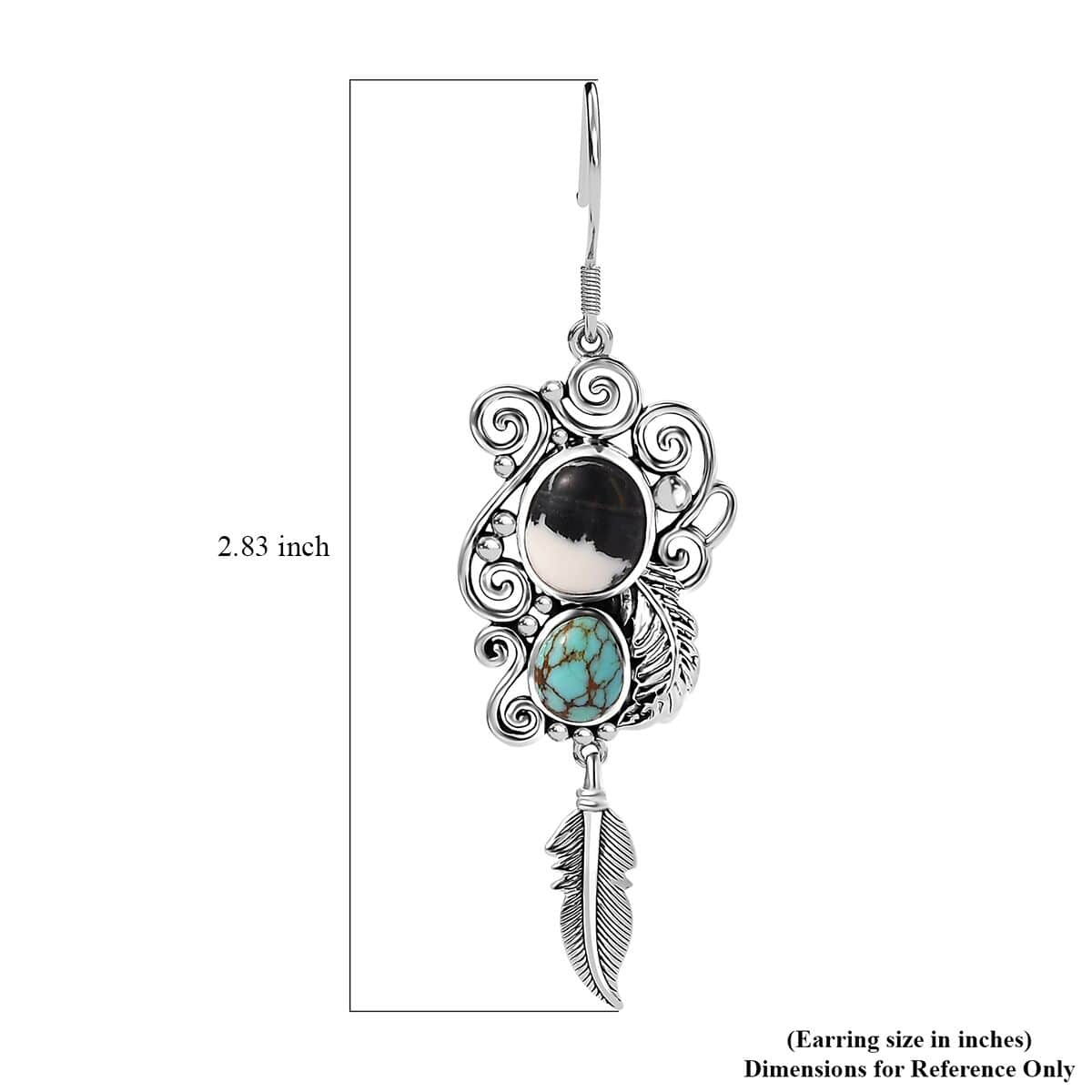 Doorbuster Artisan Crafted Blue Moon Turquoise and White Buffalo 9.40 ctw Earrings in Black Oxidized Sterling Silver image number 4