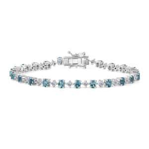 Premium Betroka Blue Apatite and Moissanite 5.00 ctw Art Deco Bracelet in Rhodium Over Sterling Silver (6.50 In)