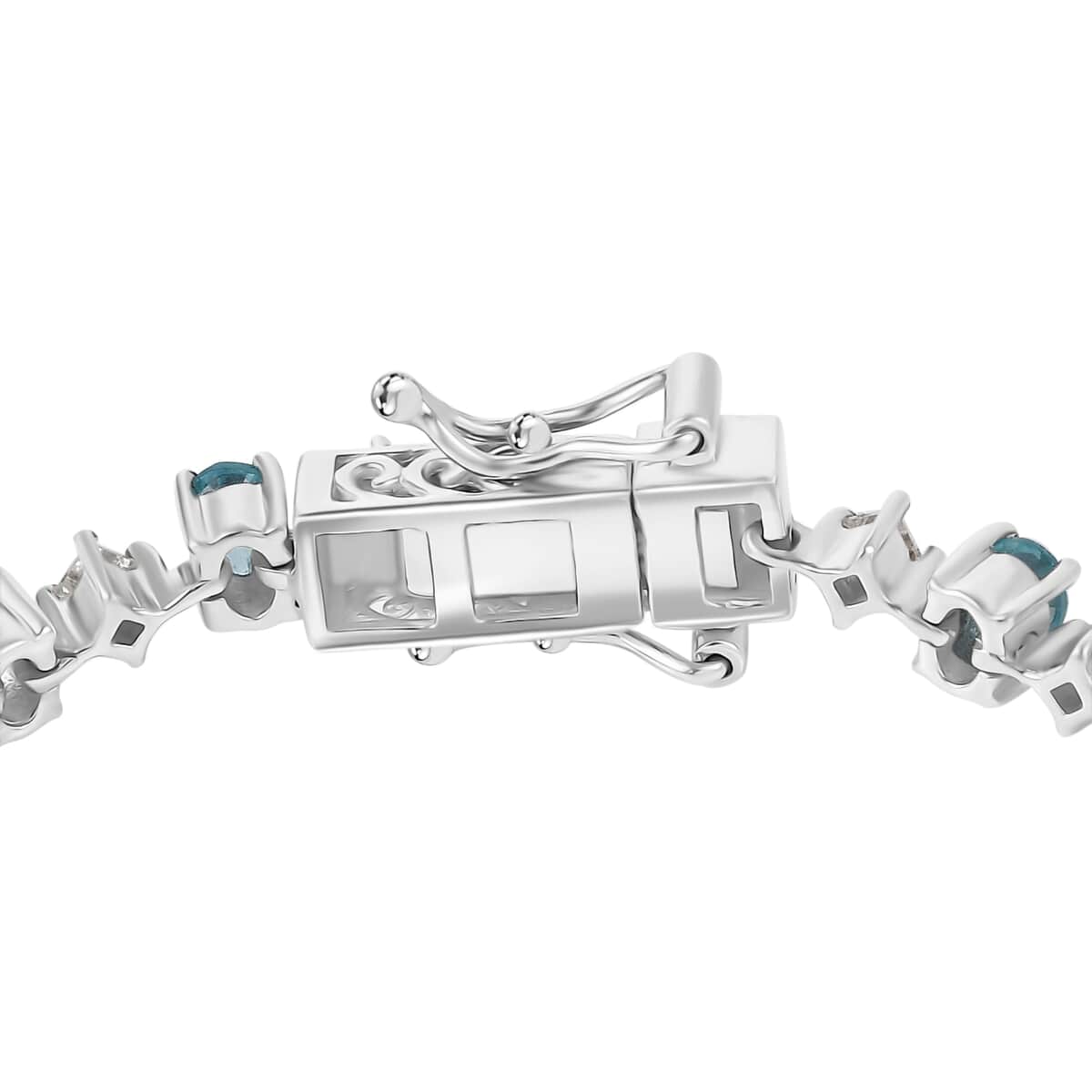 Premium Betroka Blue Apatite and Moissanite 5.00 ctw Art Deco Bracelet in Rhodium Over Sterling Silver (6.50 In) image number 3