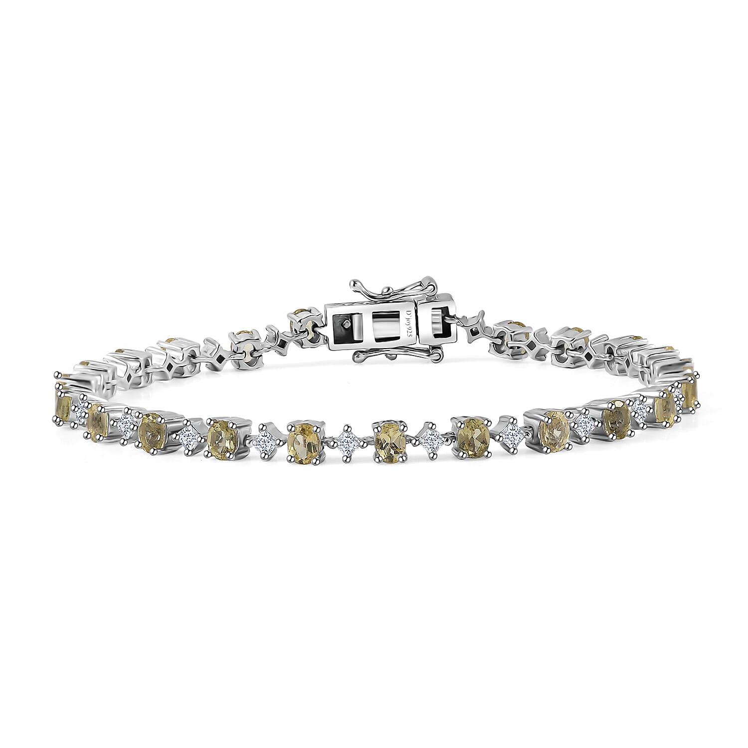 Premium Betroka Blue Apatite, Moissanite Bracelet in Rhodium Over Sterling Silver (6.50 In) 5.00 ctw