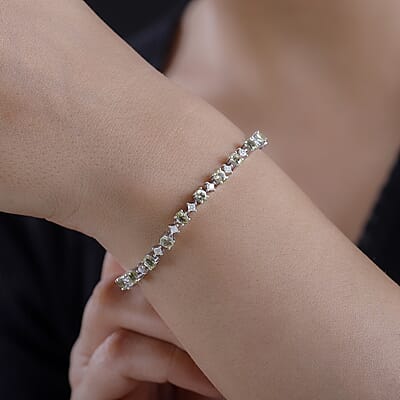 D'Joy Premium Madagascar Yellow Apatite and Moissanite 6.00 ctw Art Deco Bracelet in Rhodium Over Sterling Silver (8.00 In)