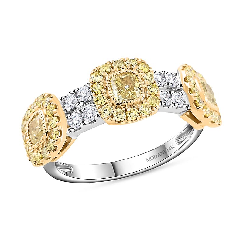 Modani Natural Yellow and White Diamond 1.53 ctw Ring in 14K White & Yellow Gold (Size 10.0) 4.50 Grams